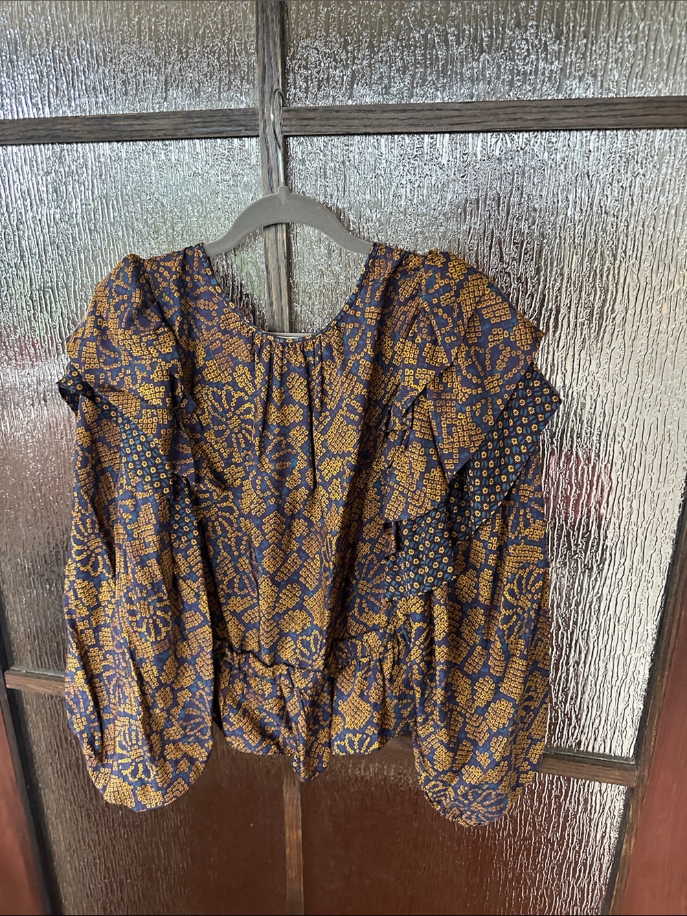 Ulla Johnson Indra Blouse Woven Puff-Sleeve Peplum Top in Navy Sz 10 - Picture 10 of 10